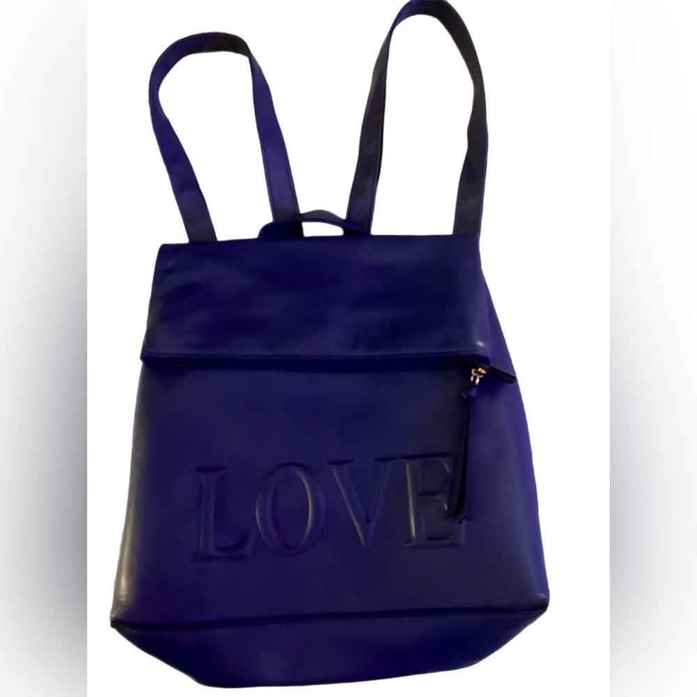 LOVE Backpack Purse Royal Blue Bendover the top & snap closure.